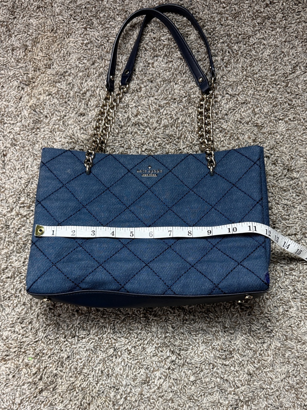 kate spade Quilted Denim Satchel in Blue with Black Handles - Picture 5 of 11